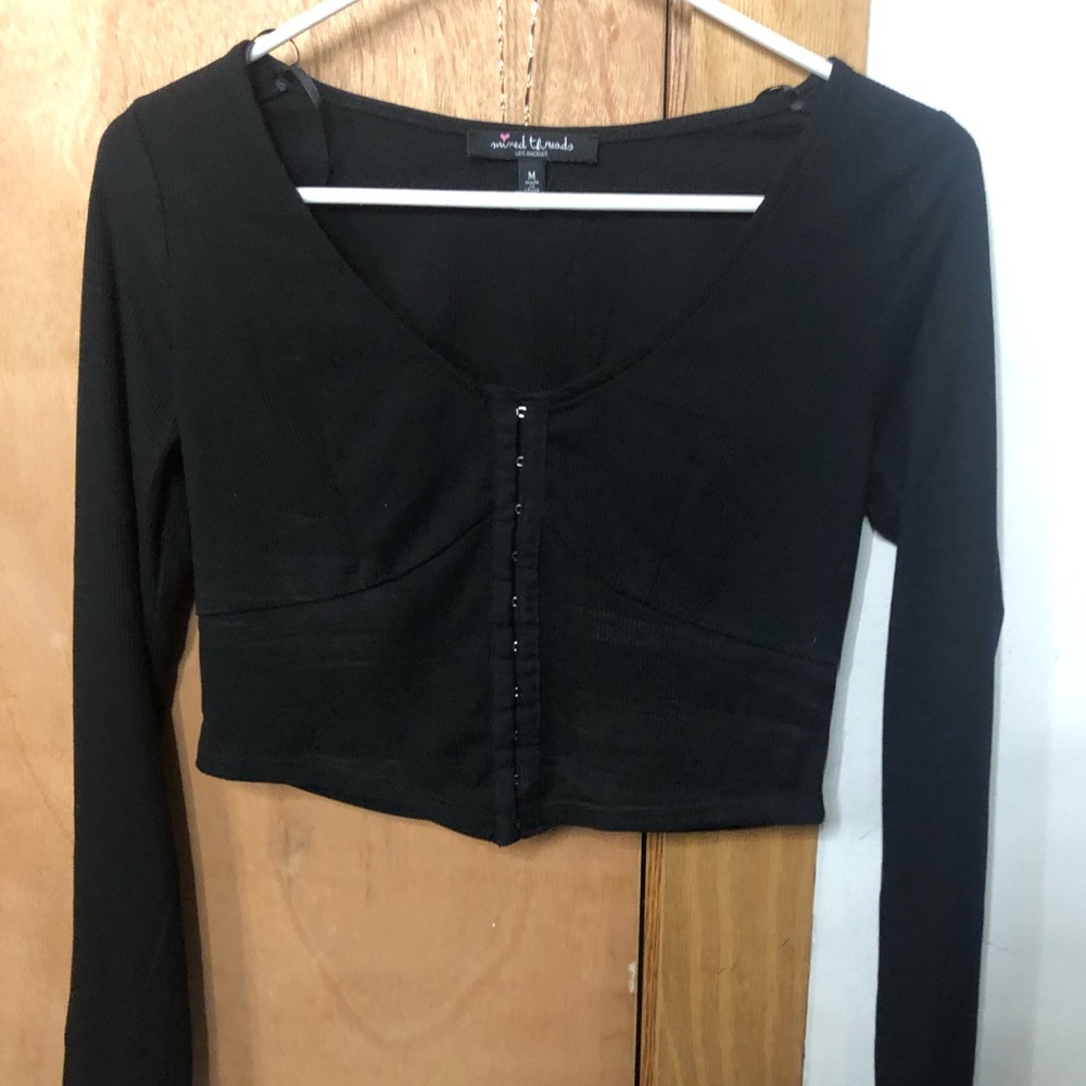 Black long-sleeve corset top